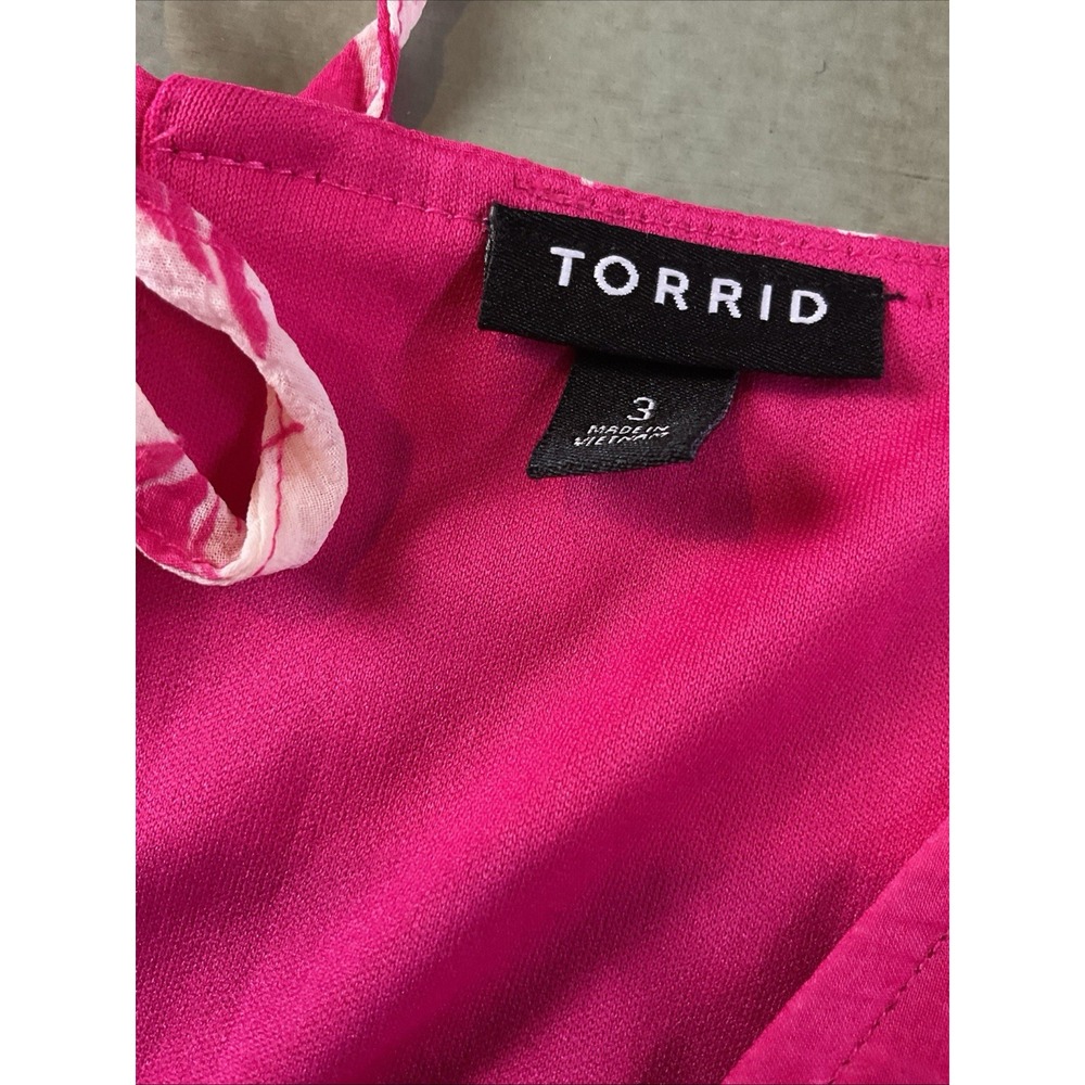Torrid Plus Size‎ 3 Hot Pink Clip Dot Tropical Floral Mini Babydoll V Neck Dress - Picture 9 of 11